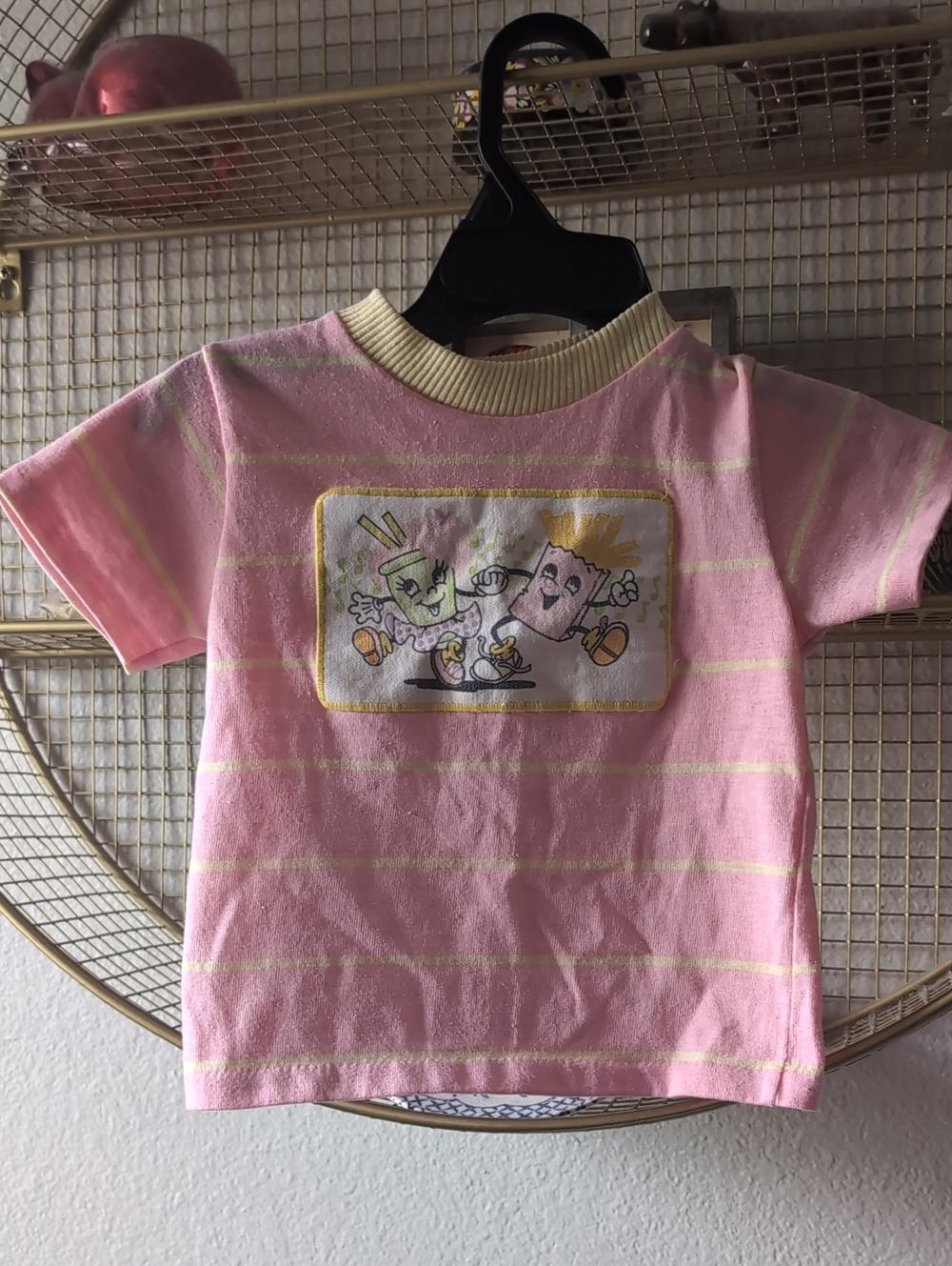 Vintage Kids Pink Striped Graphic Tee Fries And Shake